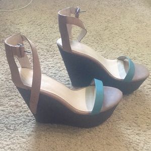 Joe’s Brown and Teal Wedge Sandals - 9.5